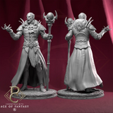 Front and back view of the 3D-printed Vhalmor undead fighter miniature featuring detailed armor and staff.