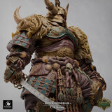 Close-up of the Oni Colossus monster miniature highlighting the detailed samurai-style armor and helmet texture.