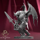 Side view of the Zhaelor monster holding a human character, showing scale comparison