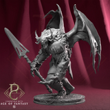 Side profile of the Zhaelor monster miniature holding a spear on a detailed base