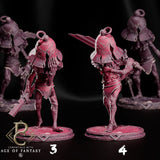 Zwei verschiedene Posen von 32mm Resin-Knellkins als Schwertkämpfer auf runden Bases