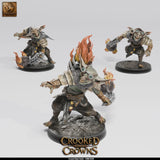 Goblin-Bombenwerfer-Miniatur mit brennenden Projektilen für Tabletop-RPG-Gefechte.