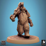 Dwarf warrior in full armor with a large axe, front view.