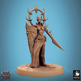 Detailed resin sword fighter figure with a shield and ornate halo headpiece