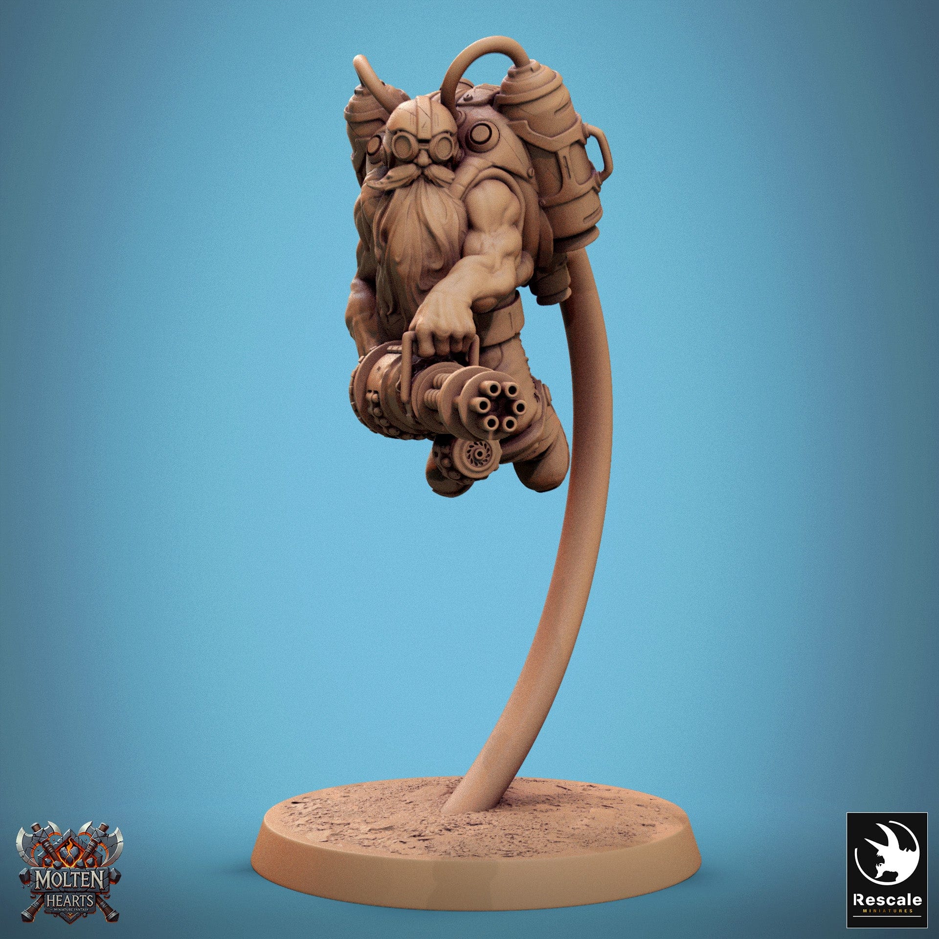 Tabletop RPG Miniature Dwarf Steampunk - 32mm Qumi Rescale Miniatures Gatling Fly Shoot Quality Miniatures - Qumi Wargaming Mini Model Figure