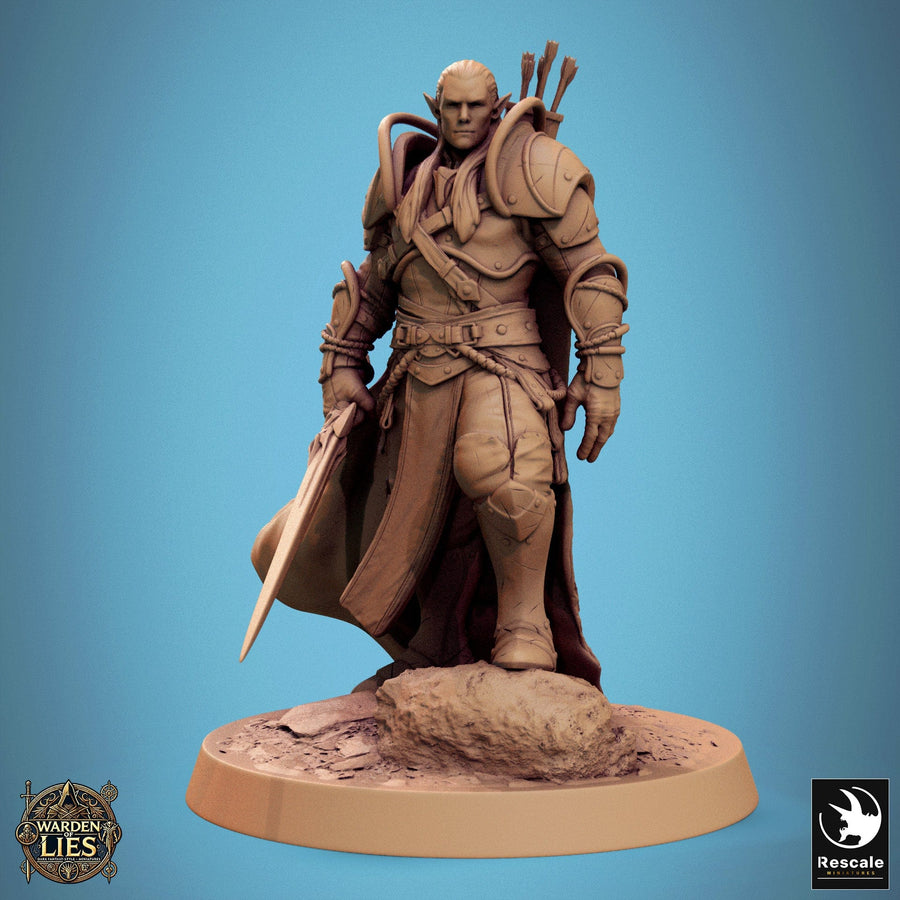 Fighter Moon Elf Tabletop Miniatures by Qumi, 3D printed resin tabletop miniature for RPGs, wargaming and painting