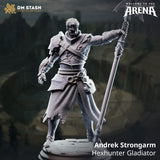 Andrek Strongarm Hexenjäger Gladiator Miniatur mit großer Axt, grauer Resin-Druck