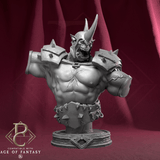 Unpainted gray resin bust of Gorgrash the Ripper showing musculature and spiked armor detail.