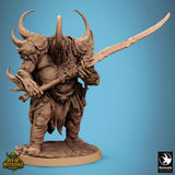 Rückansicht der 32mm Pestilent Brute Monster Miniatur mit Horn und Schwert