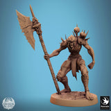 Ghoul warrior with long hair, spiked shoulder pads, and a skull-adorned poleaxe.