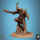 Dynamic pose of Hell Forged Legion sword fighter on base
