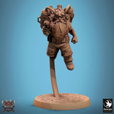 Steampunk dwarf with a pistol, profile view showing the jetpack.