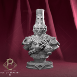 Unpainted High Prophet Karhardas resin bust front view showing multiple faces and chain details