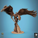 Celestian Prime sword fighter miniature with large spread wings, side view
