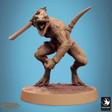Lizardman rogue wearing a decorative headpiece, holding a large serrated club in a ready stance.
