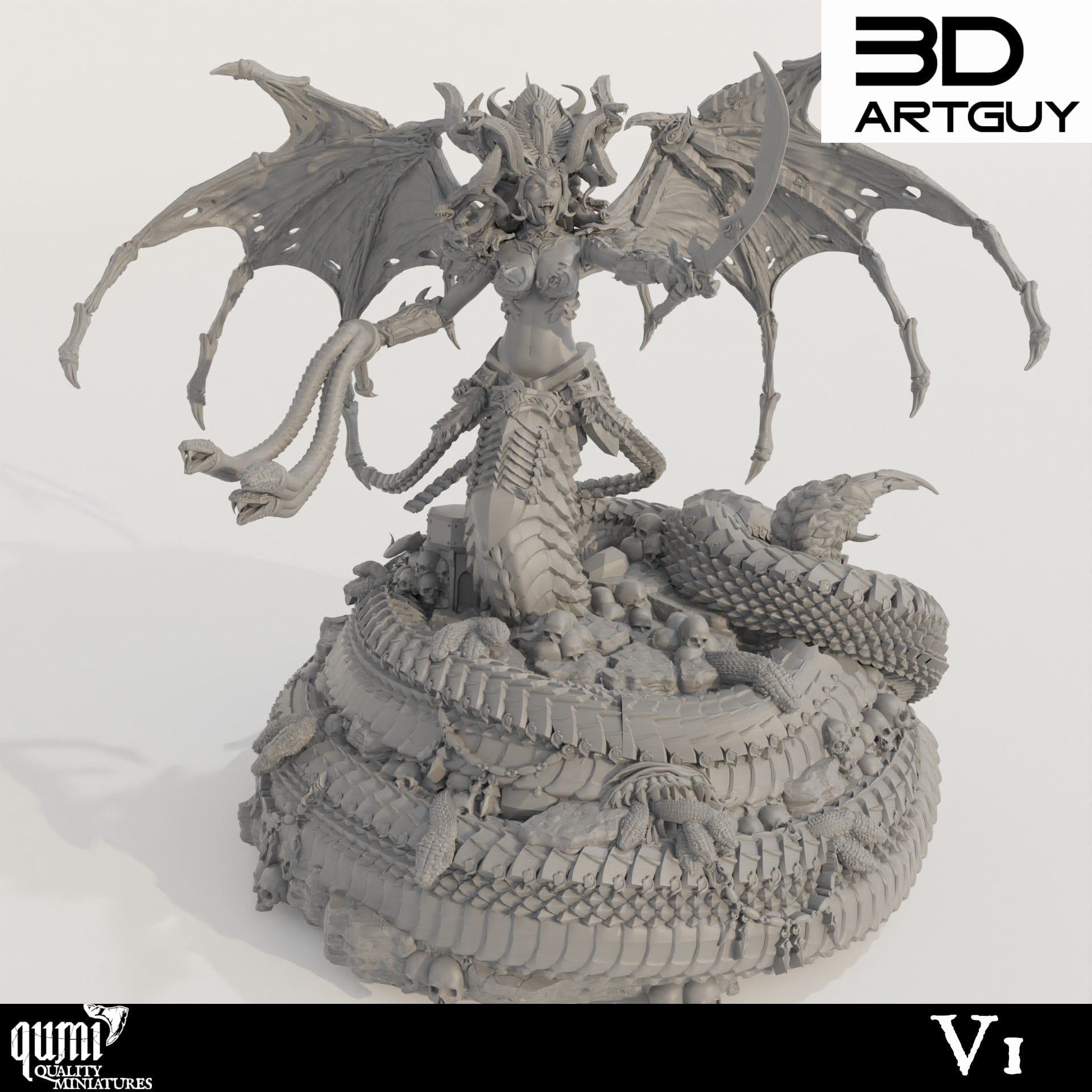Tabletop RPG Miniature Snake Queen Monster - Qumi L size - 100mm head to toe / V1 Quality Miniatures - Qumi Wargaming Mini Model Figure