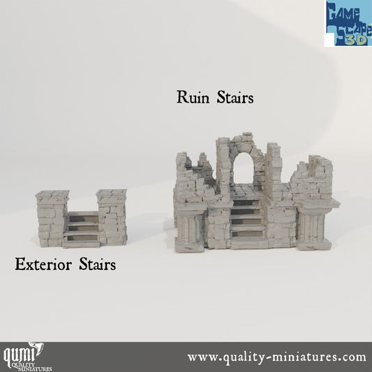 Lost City Street Ruin Stairs and Exterior Stairs - Resin Print - Tabletop RPG Terrain - GameScape3D - Qumi Quality Miniatures - Qumi Wargaming Mini Model Figure