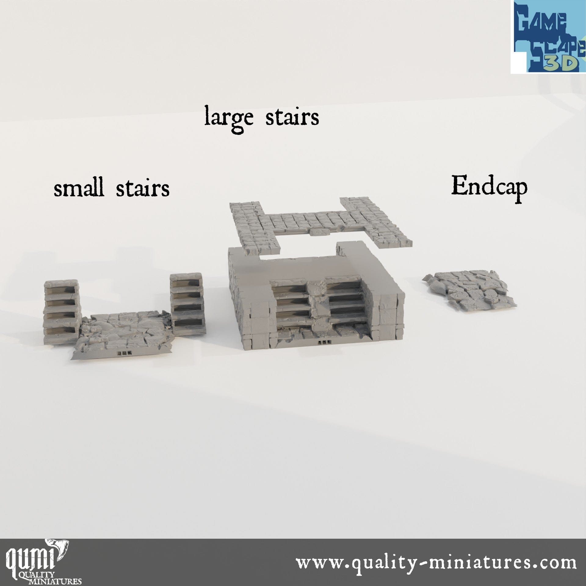 Lost City Street Stairs and Cap - Resin Print - Tabletop RPG Terrain - GameScape3D - Qumi Quality Miniatures - Qumi Wargaming Mini Model Figure