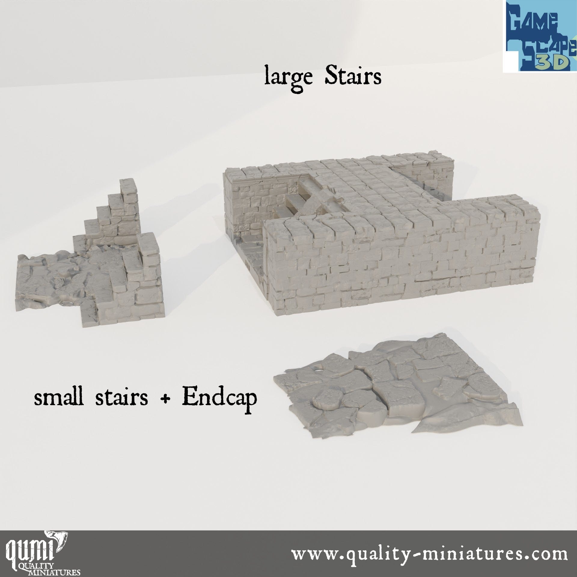 Lost City Street Stairs and Cap - Resin Print - Tabletop RPG Terrain - GameScape3D - Qumi Quality Miniatures - Qumi Wargaming Mini Model Figure