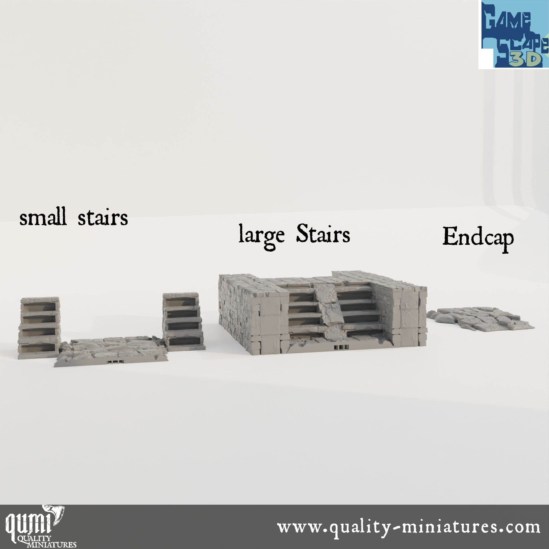 Lost City Street Stairs and Cap - Resin Print - Tabletop RPG Terrain - GameScape3D - Qumi Quality Miniatures - Qumi Wargaming Mini Model Figure
