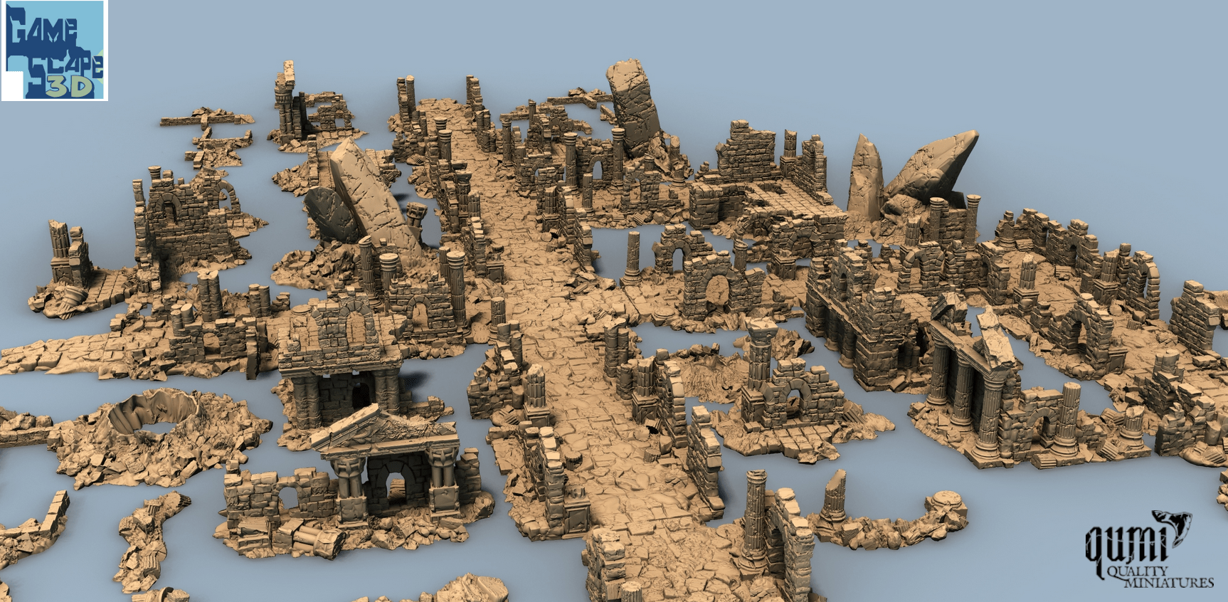 Lost Town Medium Ruins - Resin Print - Tabletop RPG Terrain - GameScape3D - Qumi Quality Miniatures - Qumi Wargaming Mini Model Figure