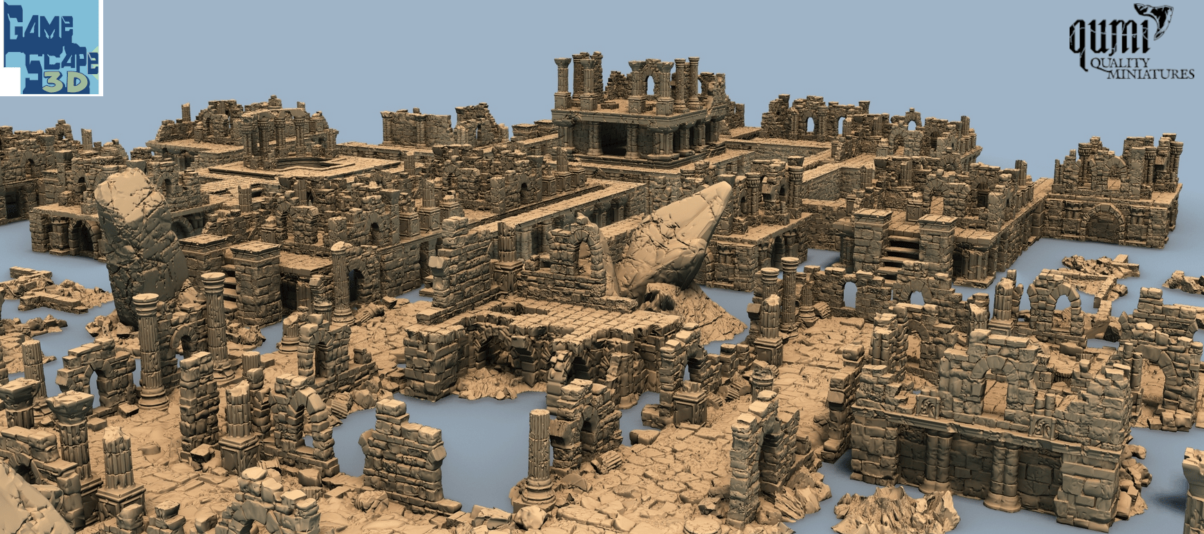 Lost Town Medium Ruins - Resin Print - Tabletop RPG Terrain - GameScape3D - Qumi Quality Miniatures - Qumi Wargaming Mini Model Figure