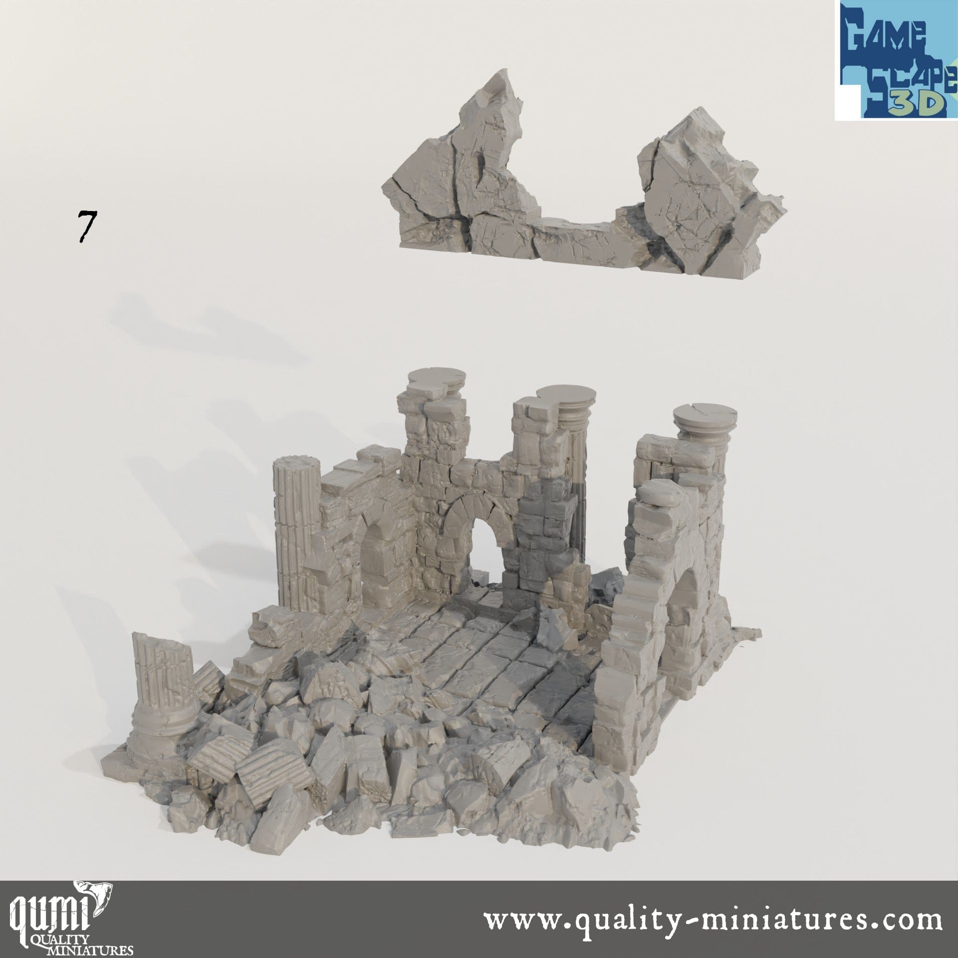 Lost Town Medium Ruins - Resin Print - Tabletop RPG Terrain - GameScape3D - Qumi Quality Miniatures - Qumi Wargaming Mini Model Figure