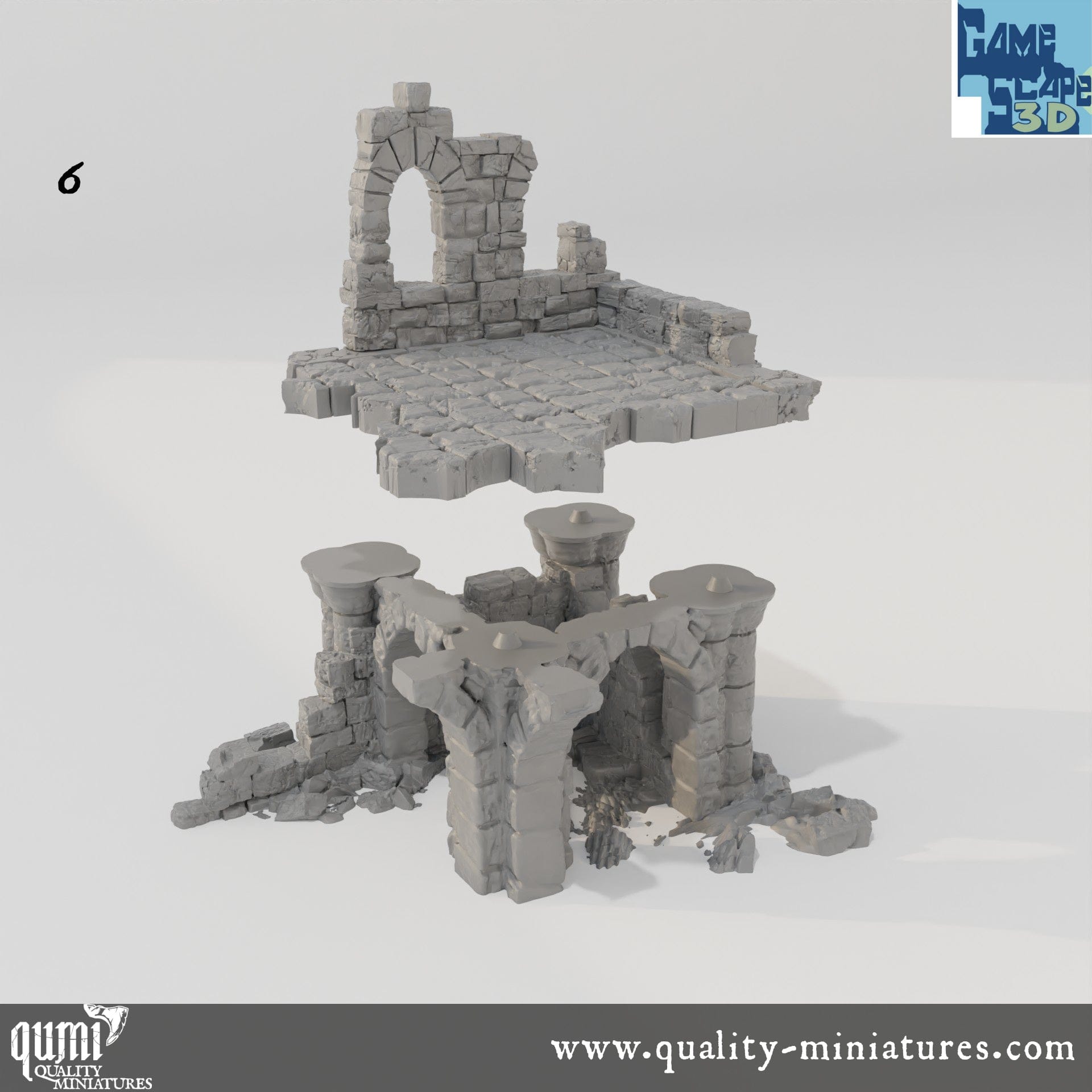 Lost Town Medium Ruins - Resin Print - Tabletop RPG Terrain - GameScape3D - Qumi Quality Miniatures - Qumi Wargaming Mini Model Figure