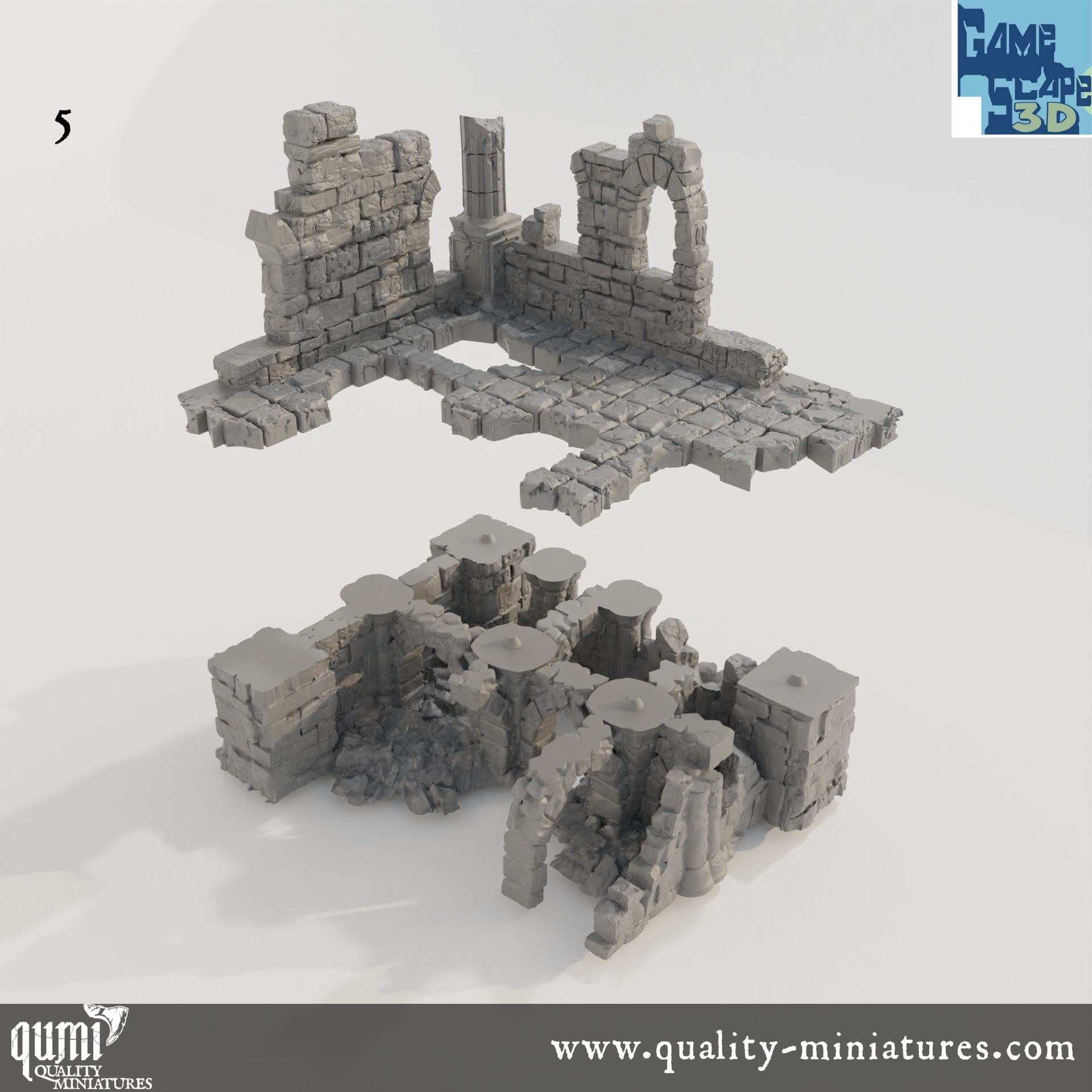 Lost Town Medium Ruins - Resin Print - Tabletop RPG Terrain - GameScape3D - Qumi Quality Miniatures - Qumi Wargaming Mini Model Figure
