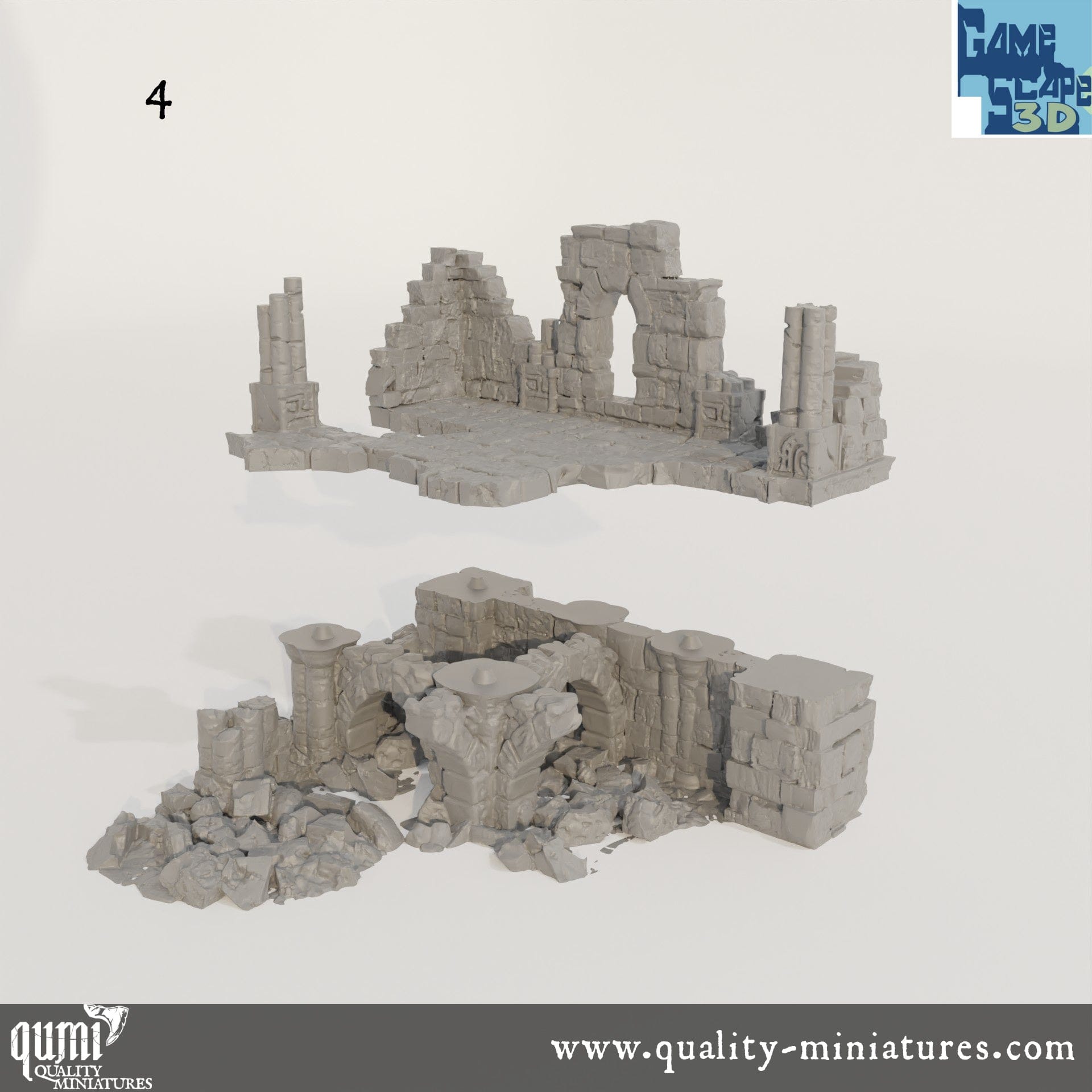 Lost Town Medium Ruins - Resin Print - Tabletop RPG Terrain - GameScape3D - Qumi Quality Miniatures - Qumi Wargaming Mini Model Figure