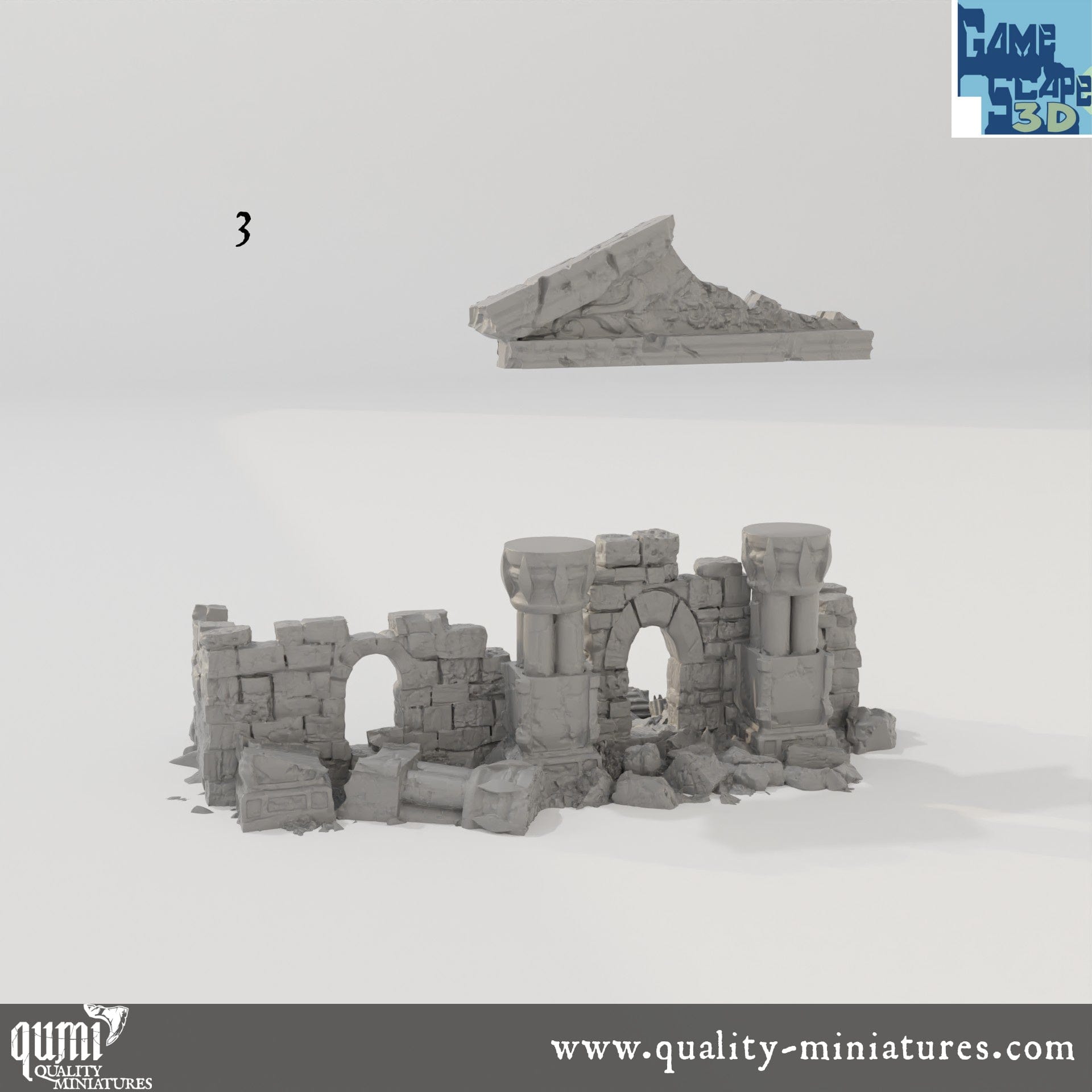 Lost Town Medium Ruins - Resin Print - Tabletop RPG Terrain - GameScape3D - Qumi Quality Miniatures - Qumi Wargaming Mini Model Figure