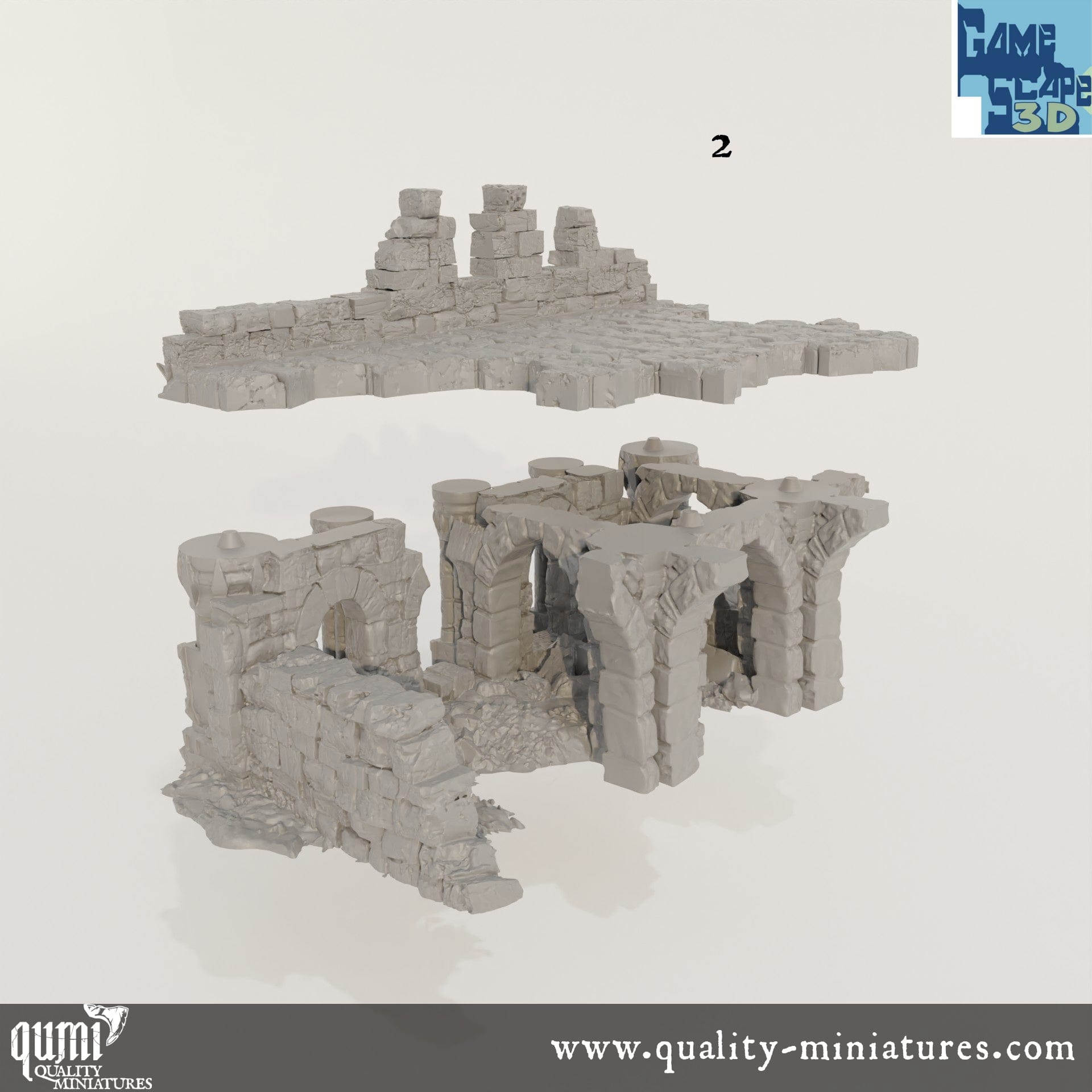 Lost Town Medium Ruins - Resin Print - Tabletop RPG Terrain - GameScape3D - Qumi Quality Miniatures - Qumi Wargaming Mini Model Figure