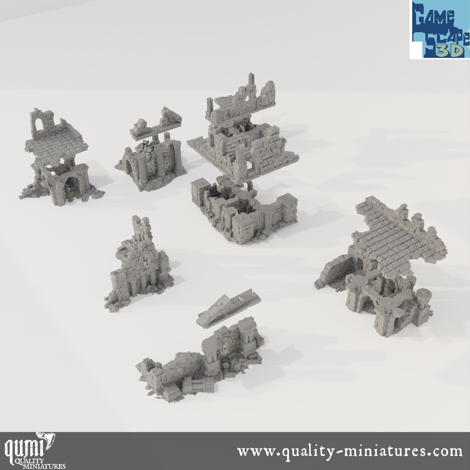 Lost Town Medium Ruins - Resin Print - Tabletop RPG Terrain - GameScape3D - Qumi Quality Miniatures - Qumi Wargaming Mini Model Figure