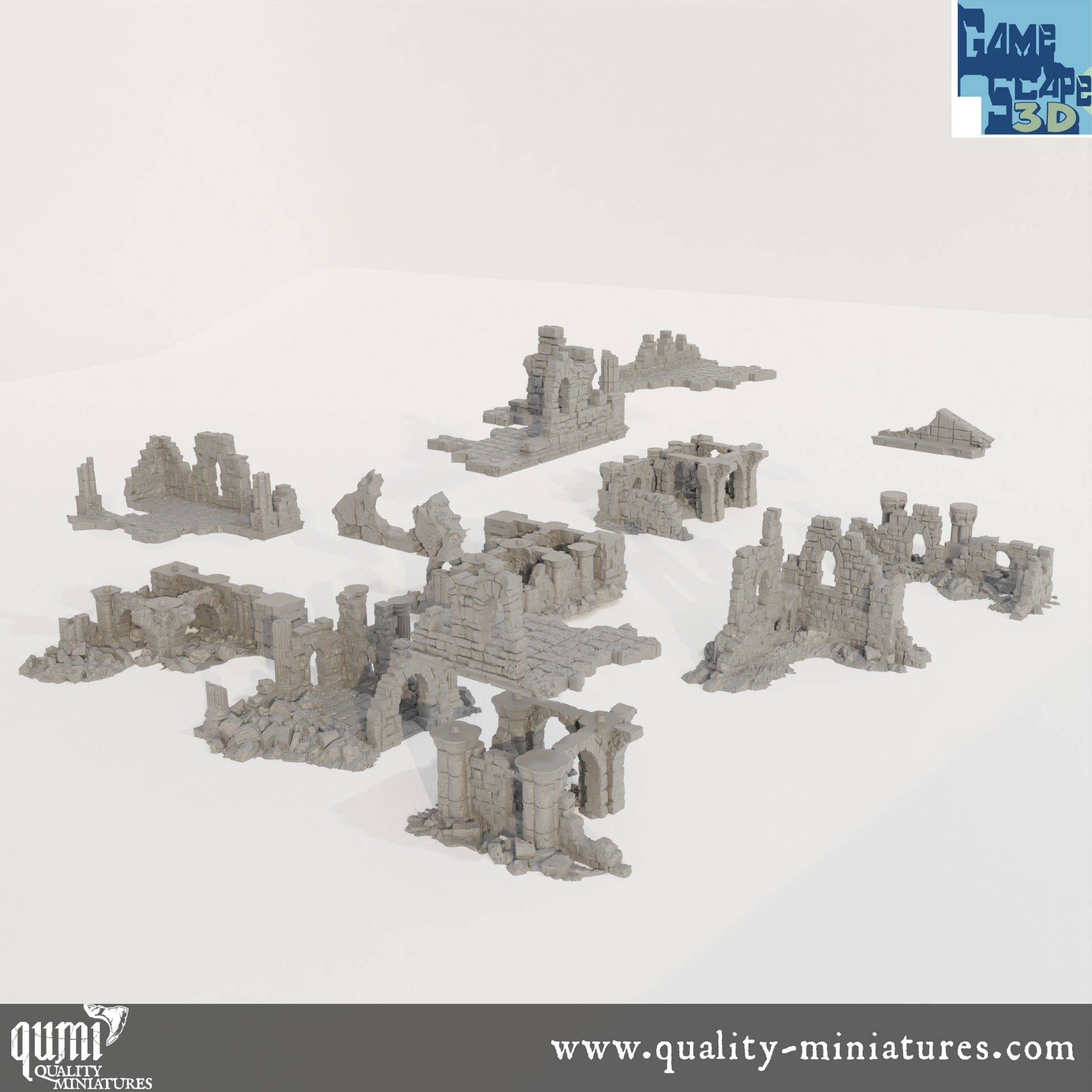 Lost Town Medium Ruins - Resin Print - Tabletop RPG Terrain - GameScape3D - Qumi Quality Miniatures - Qumi Wargaming Mini Model Figure