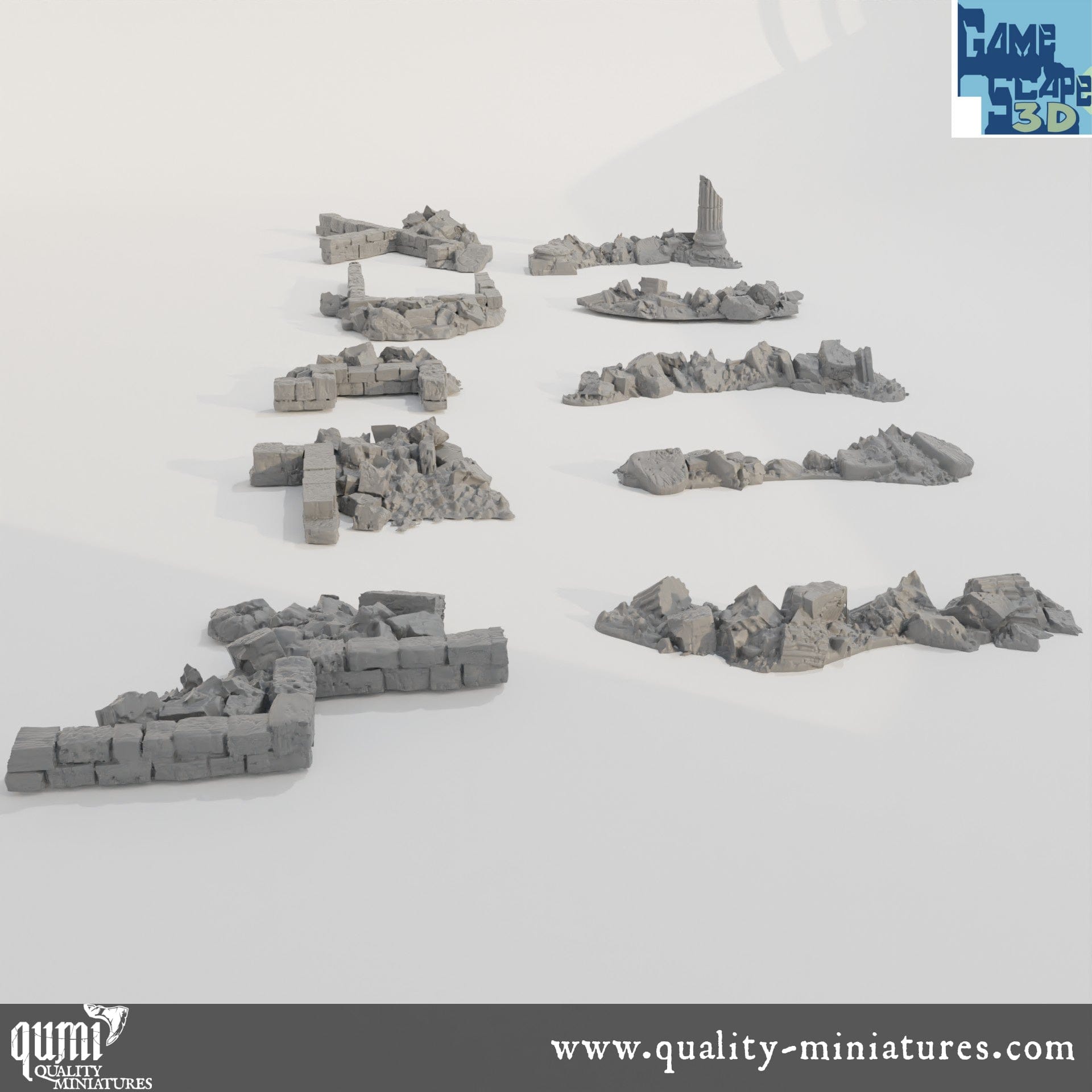 Lost Town Rubble Scatter - Resin Print - Tabletop RPG Terrain - GameScape3D - Qumi Quality Miniatures - Qumi Wargaming Mini Model Figure