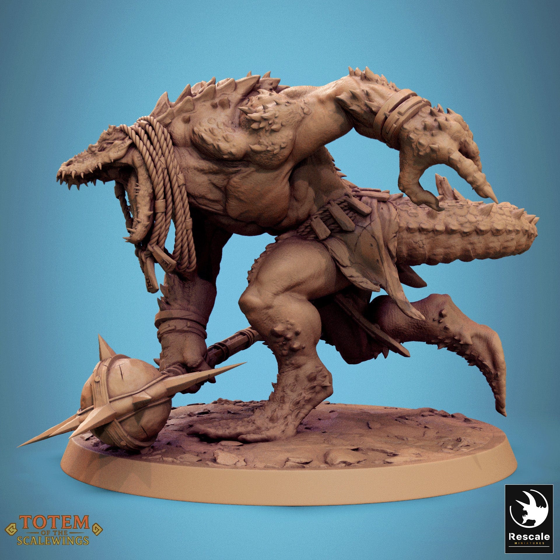 Tabletop RPG Miniature Lizardman Champion Dreadscale - 32mm Qumi Rescale Miniatures Humanoid Mace Attack Quality Miniatures - Qumi Wargaming Mini Model Figure