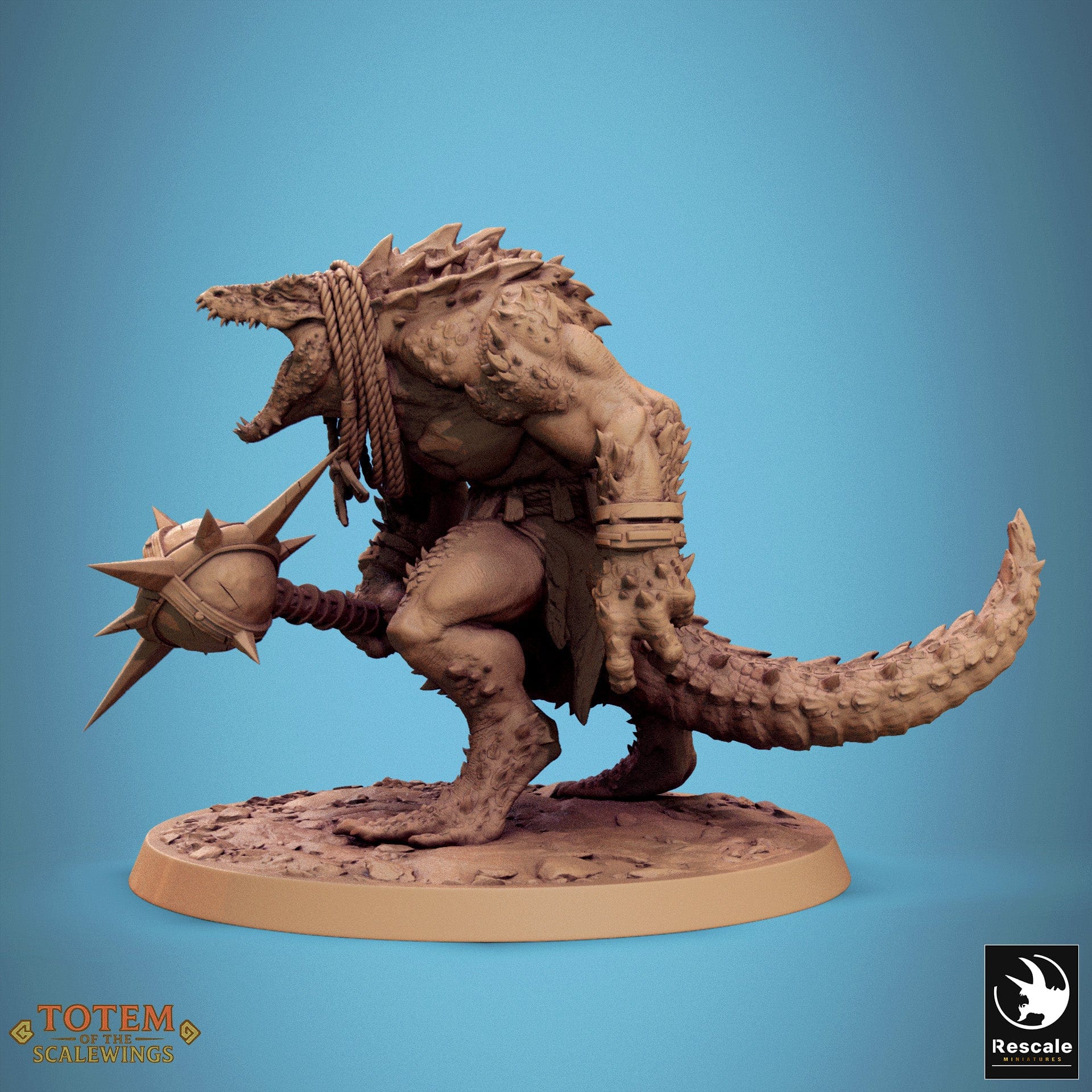 Tabletop RPG Miniature Lizardman Champion Dreadscale - 32mm Qumi Rescale Miniatures Humanoid Mace Stand Quality Miniatures - Qumi Wargaming Mini Model Figure