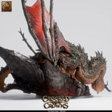 Side profile of the Magma Dragon showing the detailed leathery wings and curved body posture.