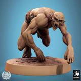 Savage ghoul holding a multi-skull club, walking stance, detailed muscle anatomy.