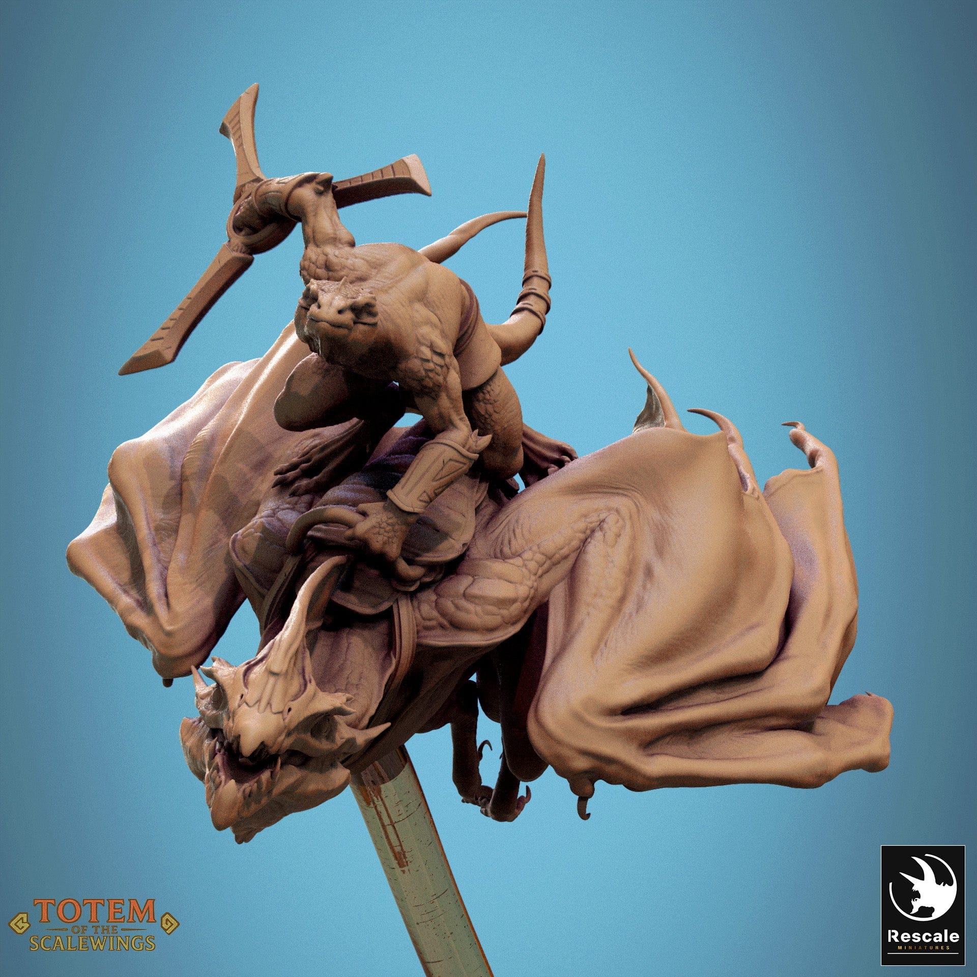 Tabletop RPG Miniature Zicoalt 32mm Qumi Rescale Miniatures Dino mounted / Dive Quality Miniatures - Qumi Wargaming Mini Model Figure