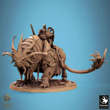 Side profile of the Solarion warbeast miniature featuring a mounted fighter in detailed armor.