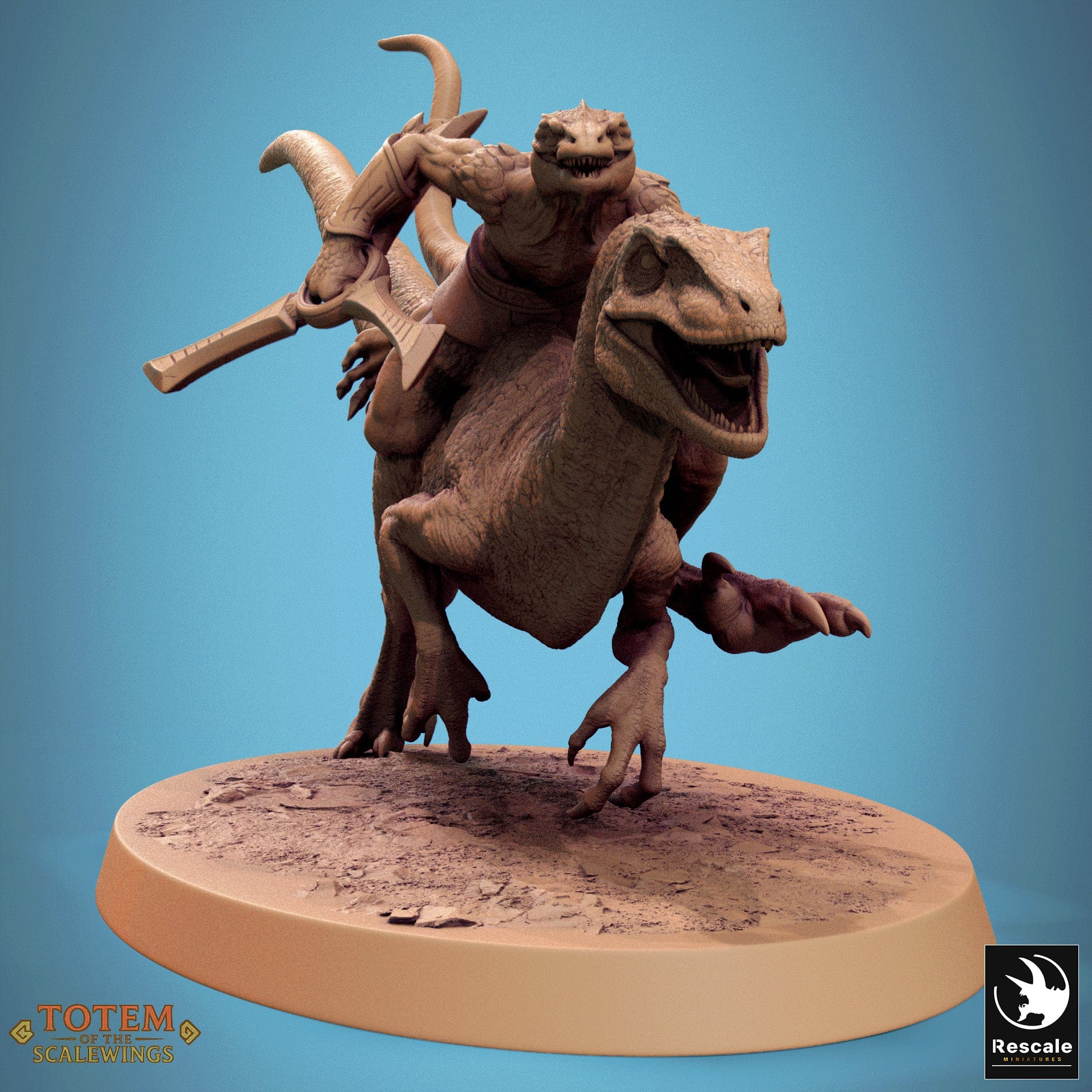 Tabletop RPG Miniature Jurassic Velociraptor 32mm Qumi Rescale Miniatures Dino mounted / Run A Quality Miniatures - Qumi Wargaming Mini Model Figure