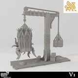 Isometric view of the gibbet cage and wooden platform terrain model