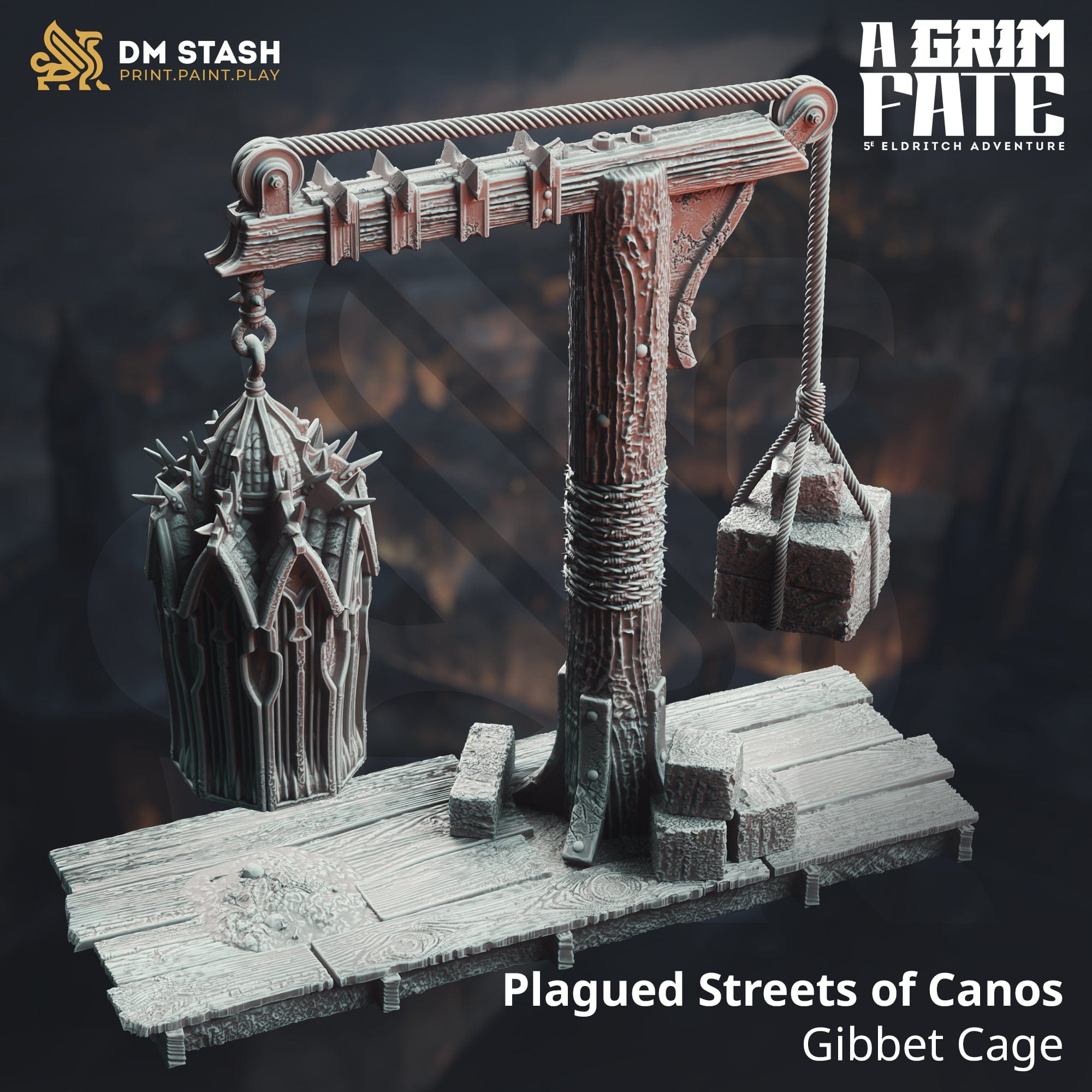 Plagued Streets of Canos - Gibbet Cage - Tabletop RPG Mini - Qumi - DM Stash Quality Miniatures - Qumi Wargaming Mini Model Figure