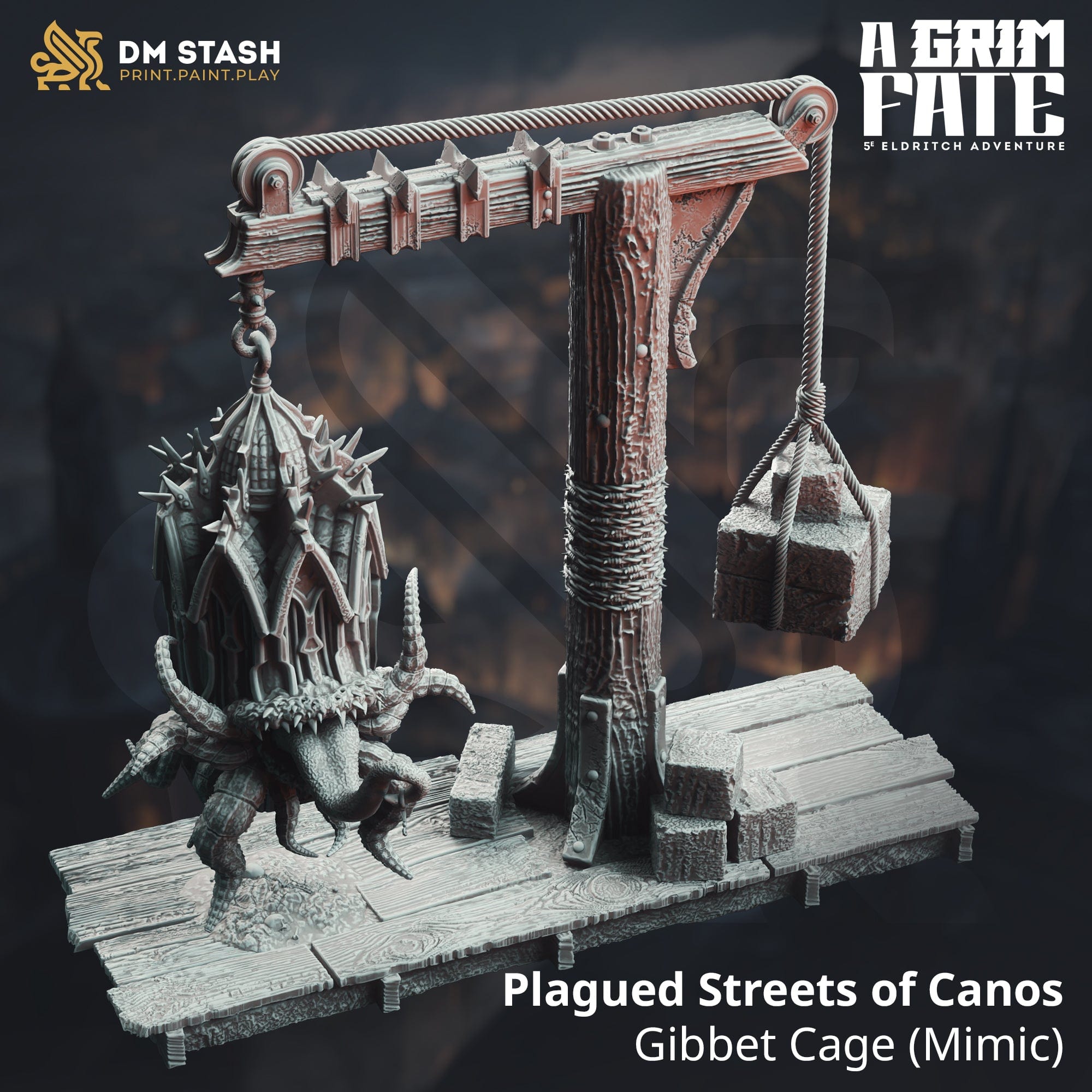 Plagued Streets of Canos - Gibbet Cage - Tabletop RPG Mini - Qumi - DM Stash Quality Miniatures - Qumi Wargaming Mini Model Figure