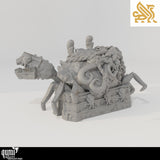 Full perspective view of the detailed 3D-printed sarcophagus tabletop terrain piece.