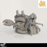 Side view of the resin sarcophagus creature miniature on a white background.