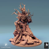 Tree monster miniature, back-left angle, sitting pose with magical energy.