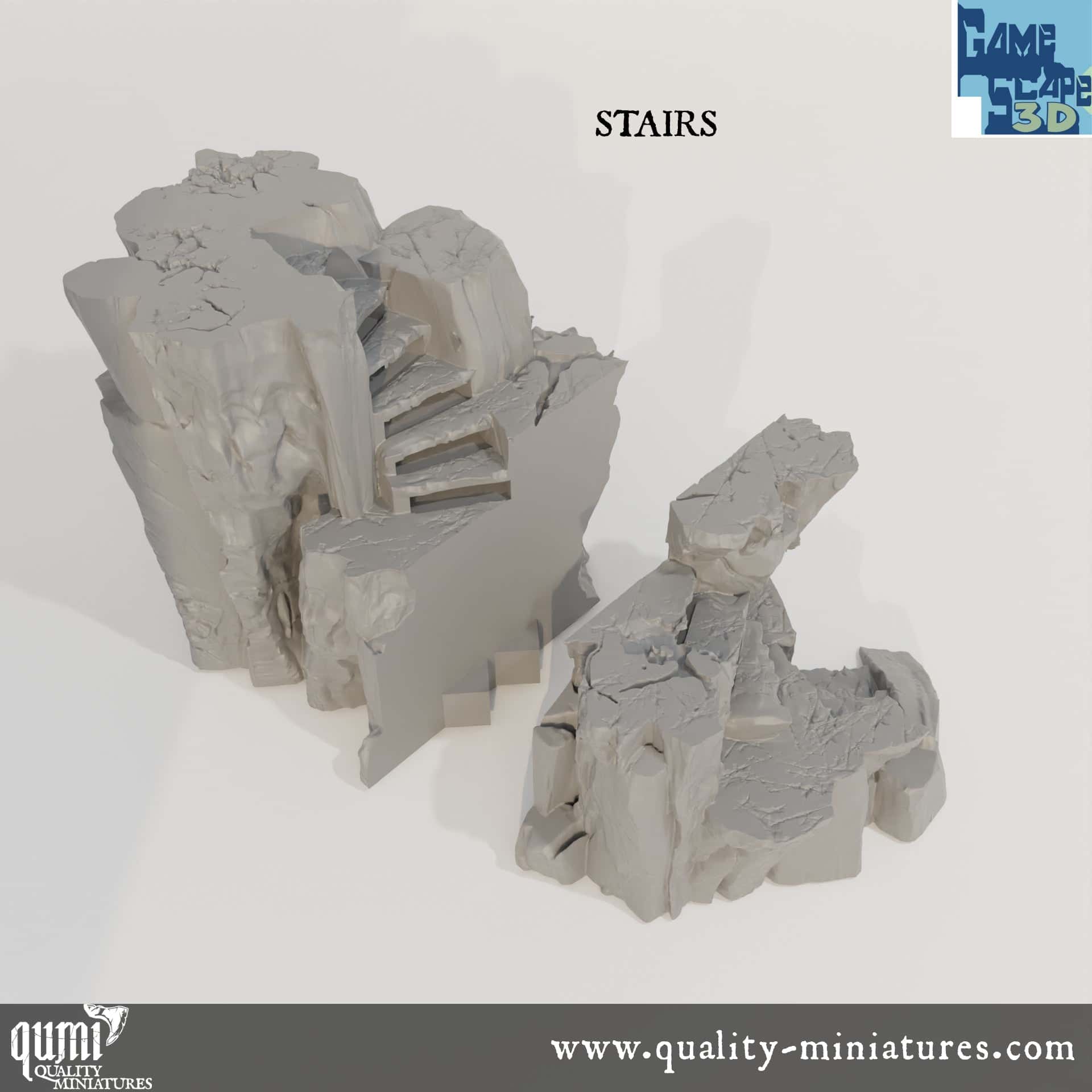 Rock Stairs - Resin Print - Tabletop RPG Terrain - GameScape3D - Qumi Quality Miniatures - Qumi Wargaming Mini Model Figure