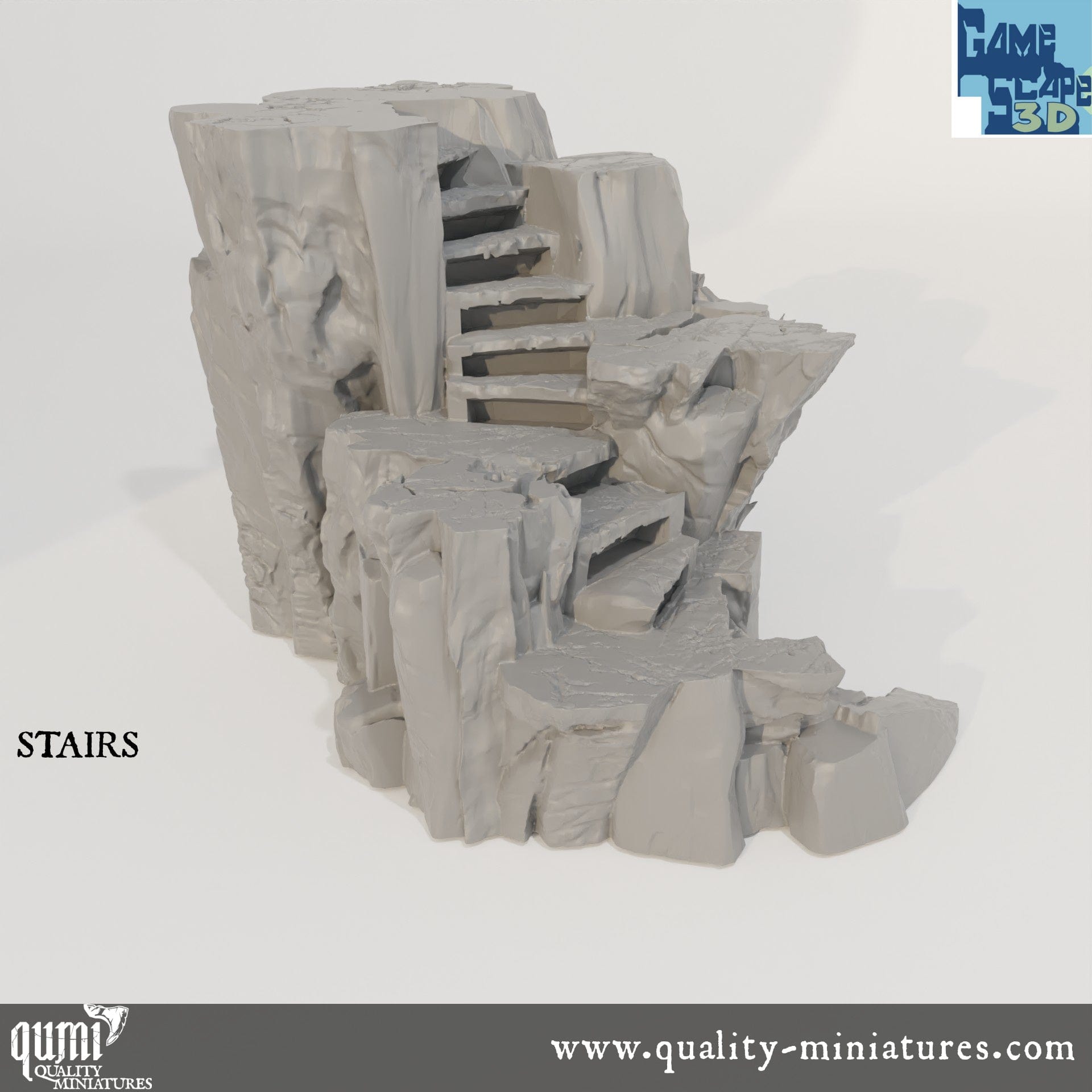 Rock Stairs - Resin Print - Tabletop RPG Terrain - GameScape3D - Qumi Quality Miniatures - Qumi Wargaming Mini Model Figure